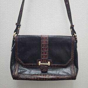 Brahmin Black and Brown Croc-Embossed Shoulder Bag